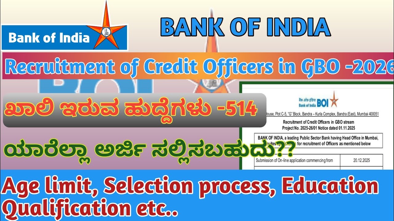 Bank of India Recruitment of Credit Officers in GBO-2026|Bank of India GBO 2026|BOI Vacancies 2026| 