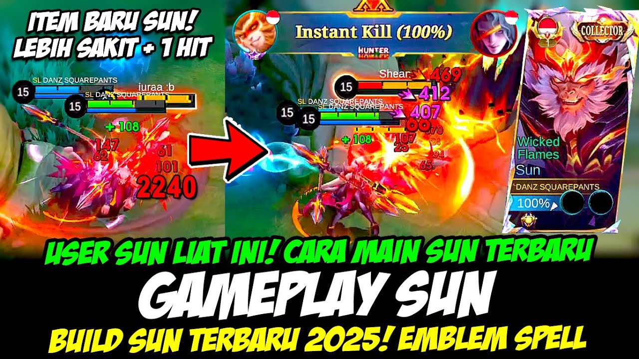 TIPS SUN SAKIT + 1 HIT DI LANE❗CARA MAIN SUN TERBARU❗BUILD SUN TERBARU 2025❗GAMEPLAY SUN TOP GLOBAL