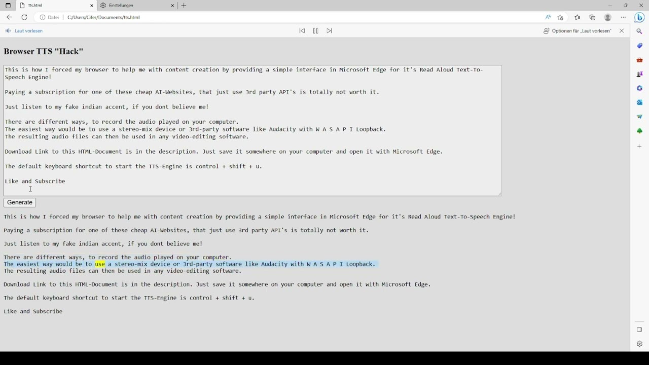 Using  MS Edge TTS-Engine for content creation!