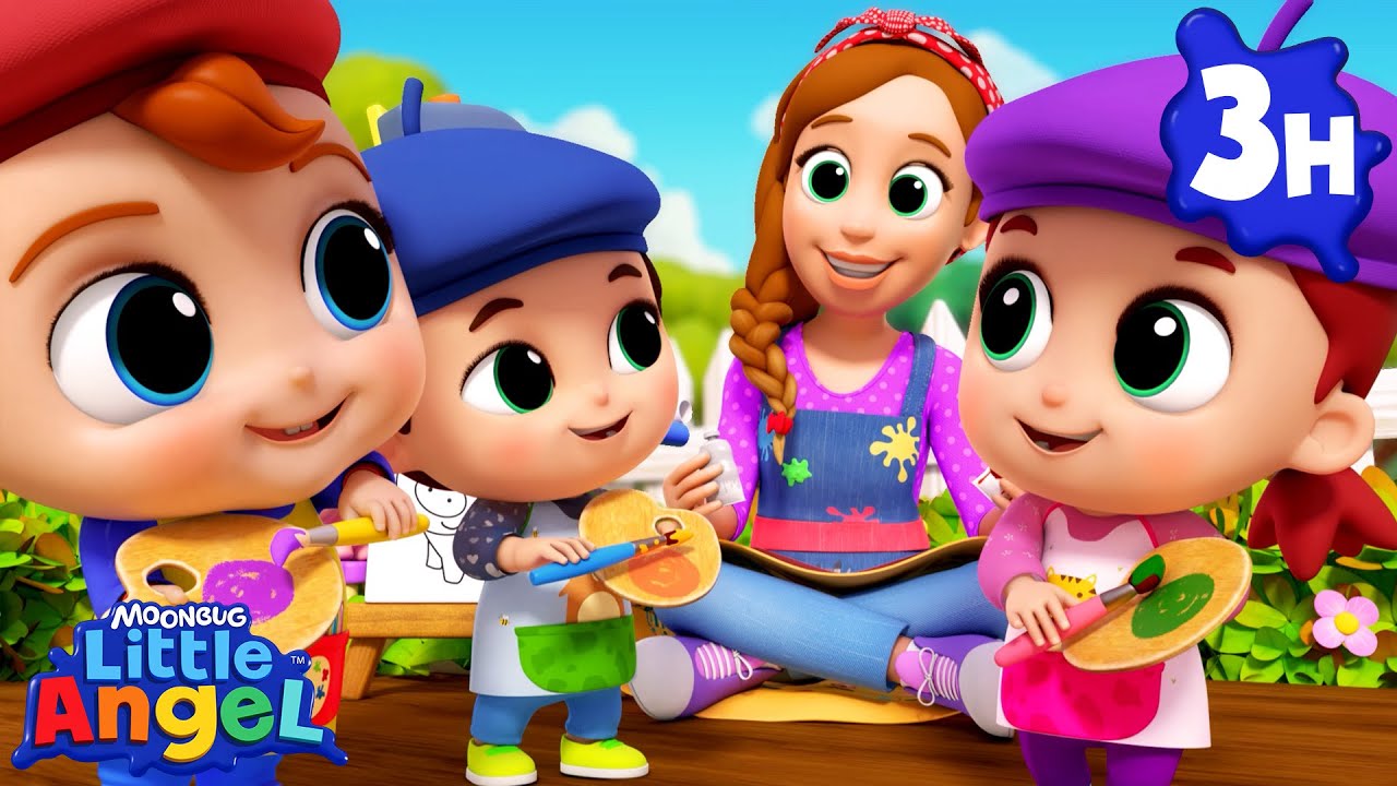 🟣🟠🔵Color Mixing Magic🔴🟡🟢 | 3 Hours of  Little Angel Color Songs & Nursery Rhymes