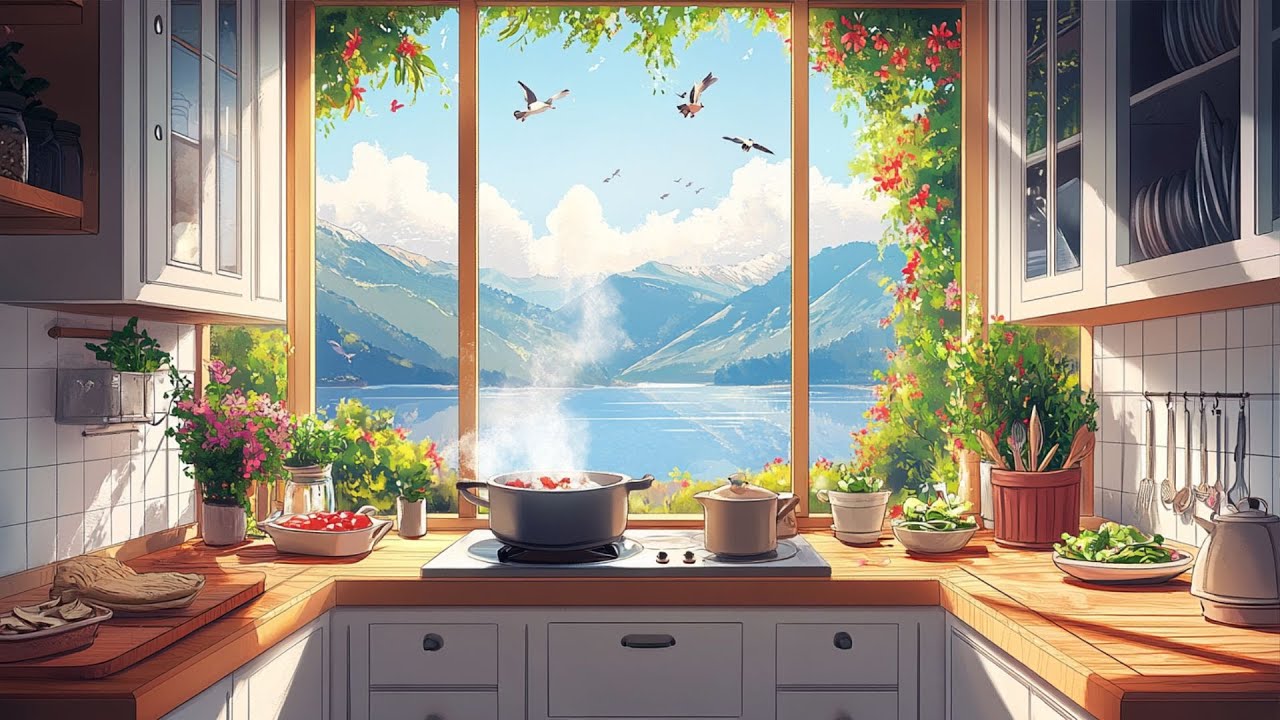 Cozy Kitchen Sounds ASMR 🌸 Relaxing Anime Ambience for Study & Sleep