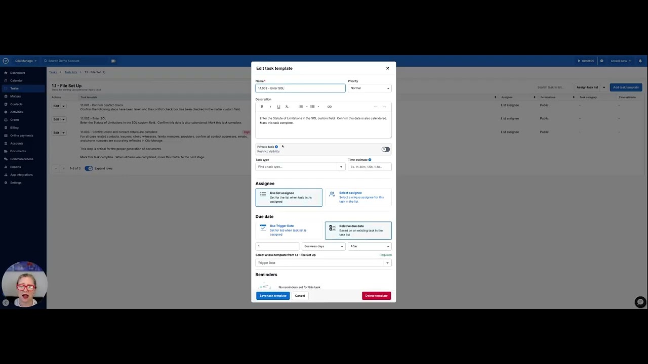 Clio Automated Workflows Video #9   Setting Up Matter Stages and Task Lists in Clio