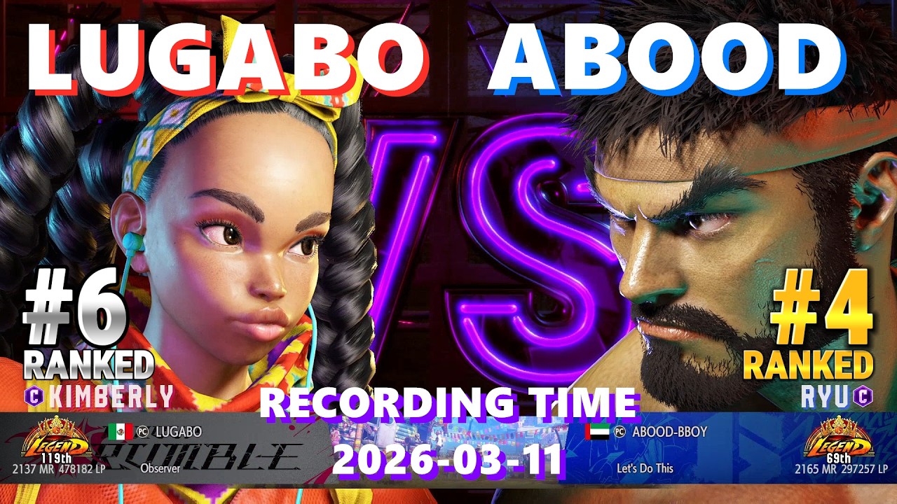 SF6⚡LUGABO (#6 Ranked Kimberly) vs ABOOD (#4 Ranked Ryu)⚡High Level Gameplay