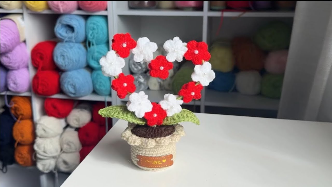 Crochet Heart Flower in a pot