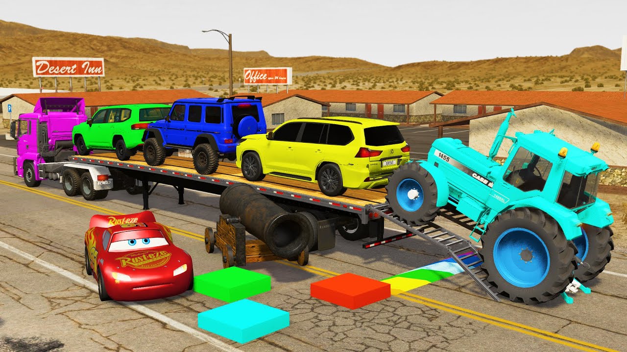 Flatbed Truck Mcqueen | Transportation with Truck - Pothole vs Car #27 - BeamNG.Drive