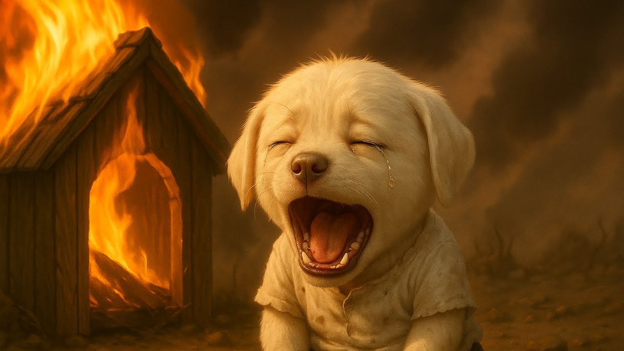 Poor Puppy’s Hard Work to Rebuild His House After a Fire!