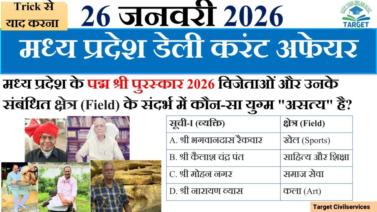 26 january 2026 madhya Pradesh Daily current affairs and download pdf ‎⁨@TargetCivilServices21 