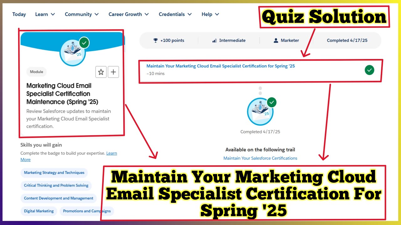 Marketing Cloud Email Specialist Certification Maintenance Spring '25 | Salesforce Trailhead | Quiz