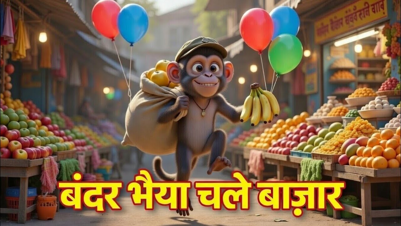 बंदर भैया चले बाज़ार 🐵 | Funny Monkey Song for Kids | Hindi Rhymes | Kunnu Tube