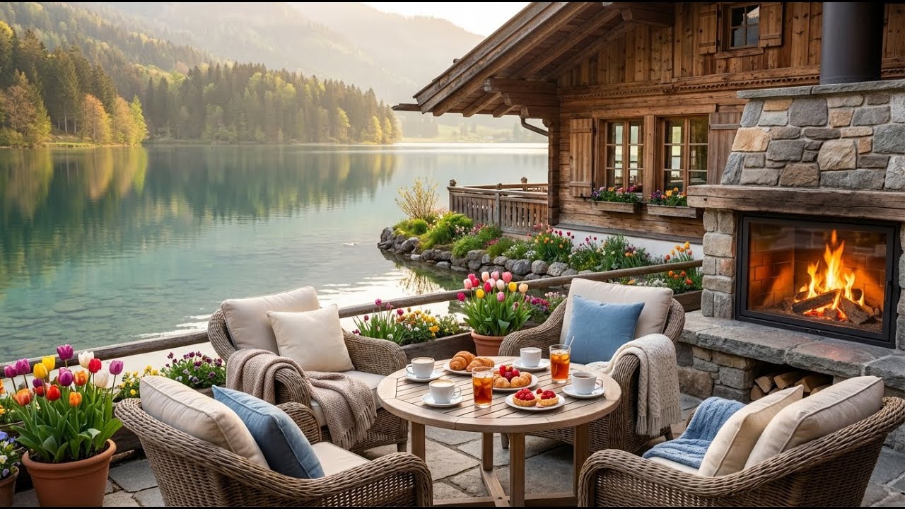 Peaceful Spring Morning Jazz ☕ Lakeside Coffee Shop Music for Work and Relaxation