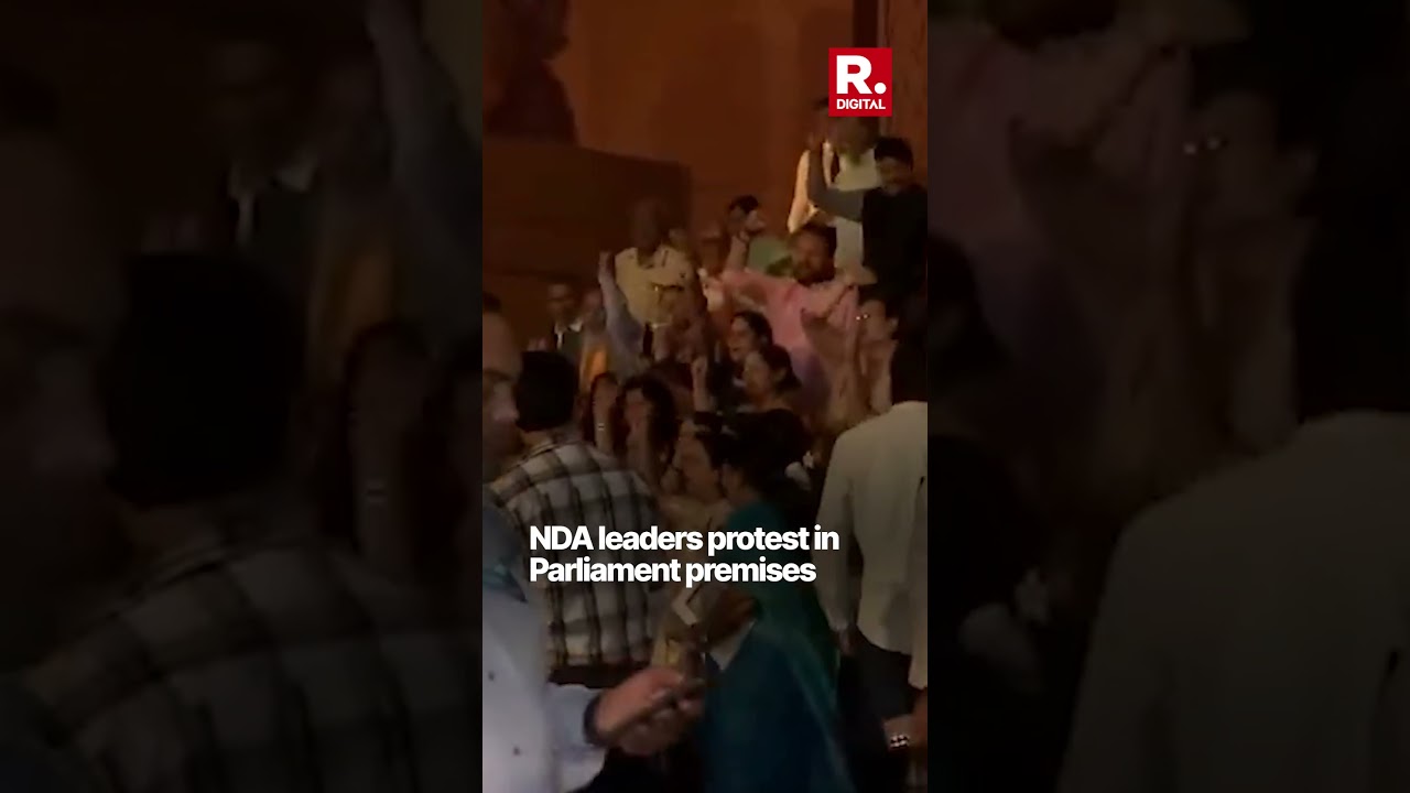 NDA leaders protest in Parliament premises as Constitution Bill, 2026 fails to pass in Lok Sabha
