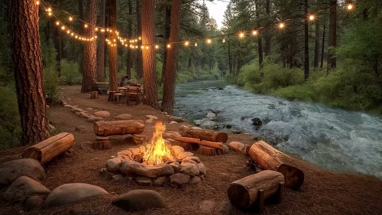 Cozy Campfire & River Sounds | 10 Hours of Relaxing Nature Ambience for Sleep, Study & Stress Relief