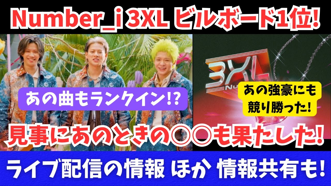 【Number_i】3XLが強豪がひしめく中でビルボード1位！見事にあのときの○○も果たした！そのほか情報共有！