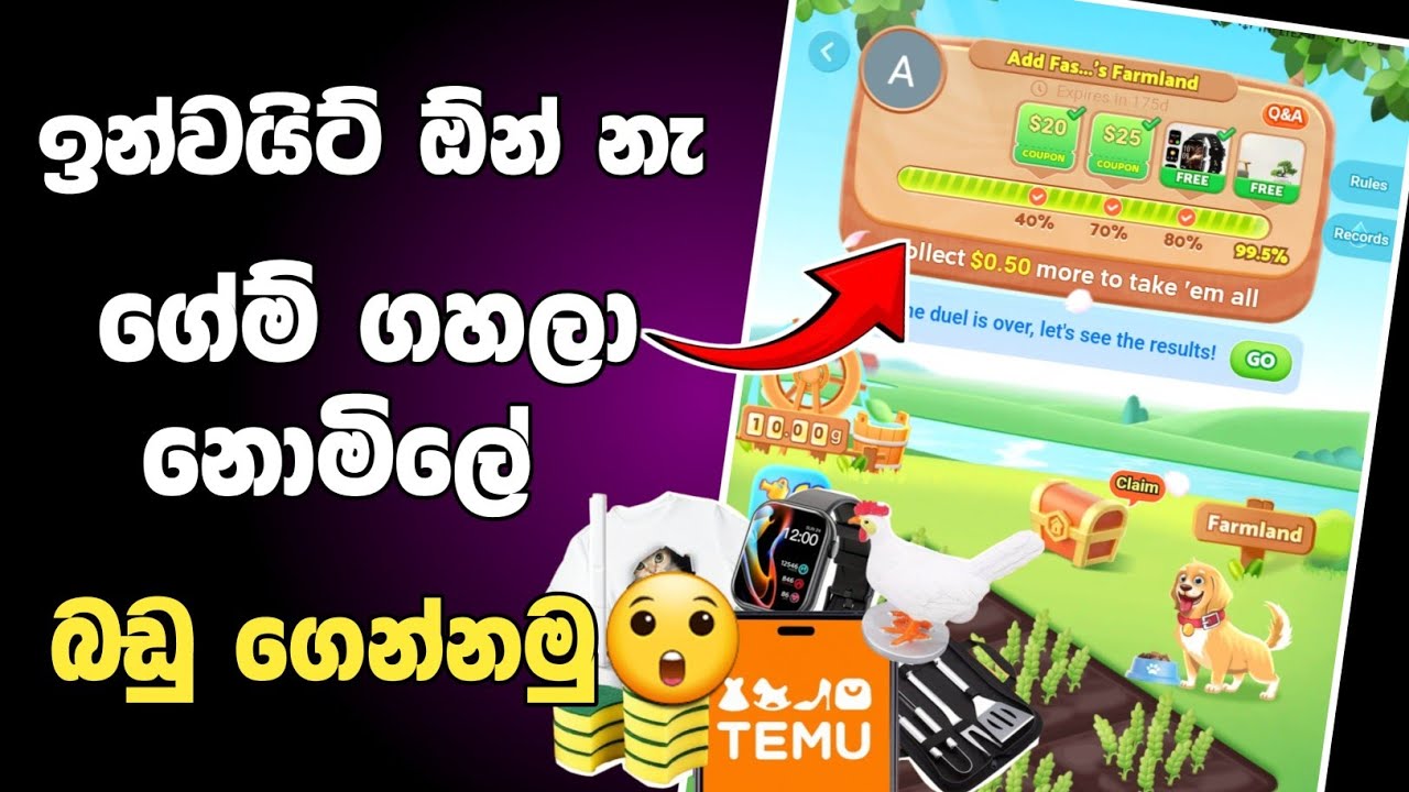 Temu දැන් ඉන්වයිට් ඕන් නැ | Temu farmland Sinhala | Temu free gift Sinhala