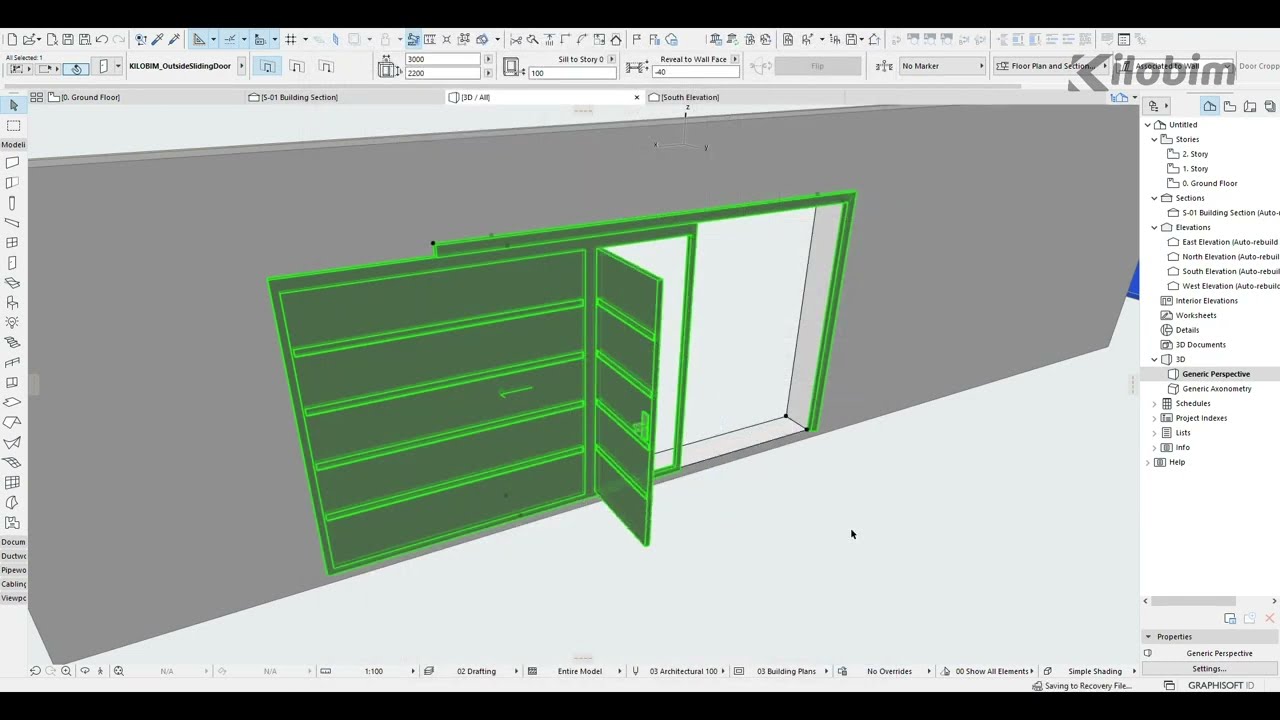 ArchiCAD - Portao de correr c/ folha abrir / Outside sliding door