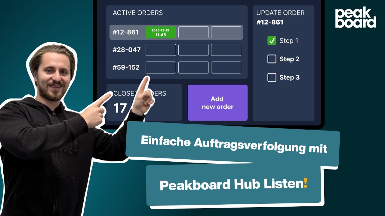 Einfache Auftragsverfolgung mit Peakboard Hub Listen