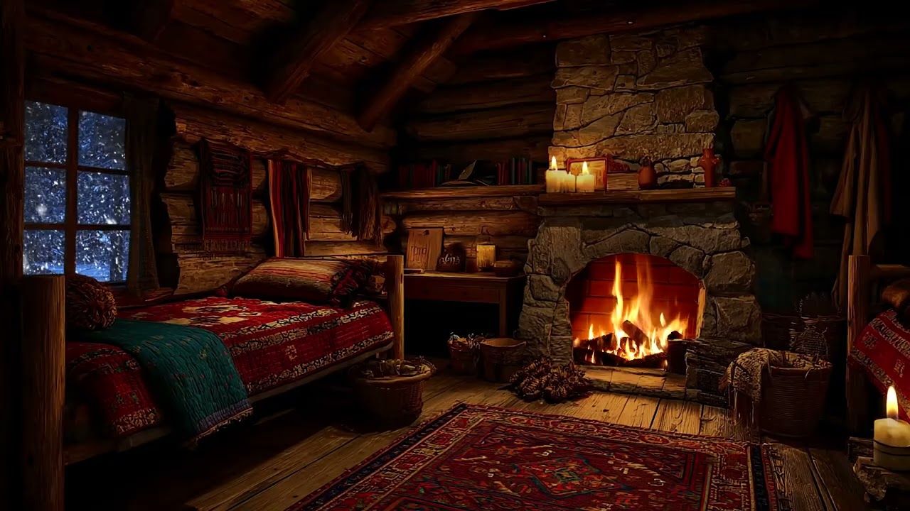 Deep Sleep in a Cozy Winter Van ❄️ Fireplace Ambience & Howling Blizzard