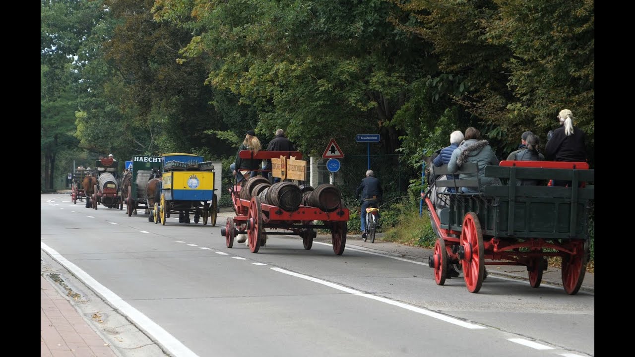 Horse-drawn antique brewery and vegetable wagons