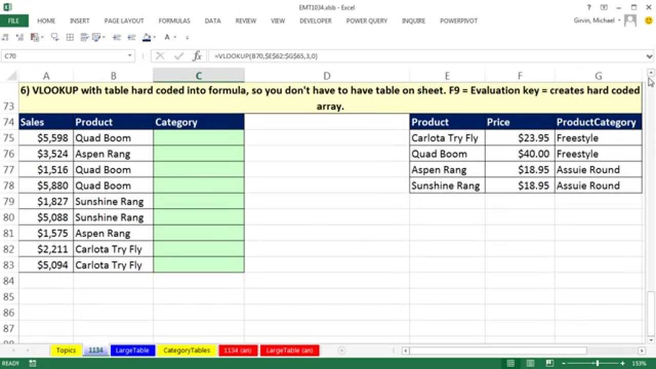 Excel Magic Trick 1134: IF or VLOOKUP function for Assigning Categories w/ Excel Formula 8 Examples
