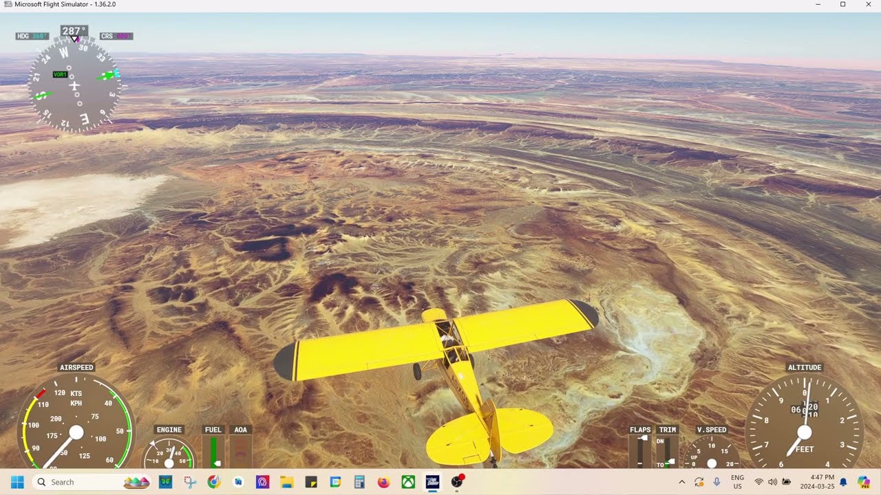 Flight over the eye of the Sahara (sim).  The scale of the structure is surprising.