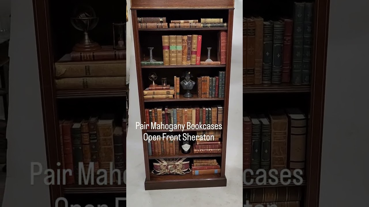 Pair Mahogany Bookcases Open Front Sheraton #bookcase #canonburyantiques #interiors #sheraton