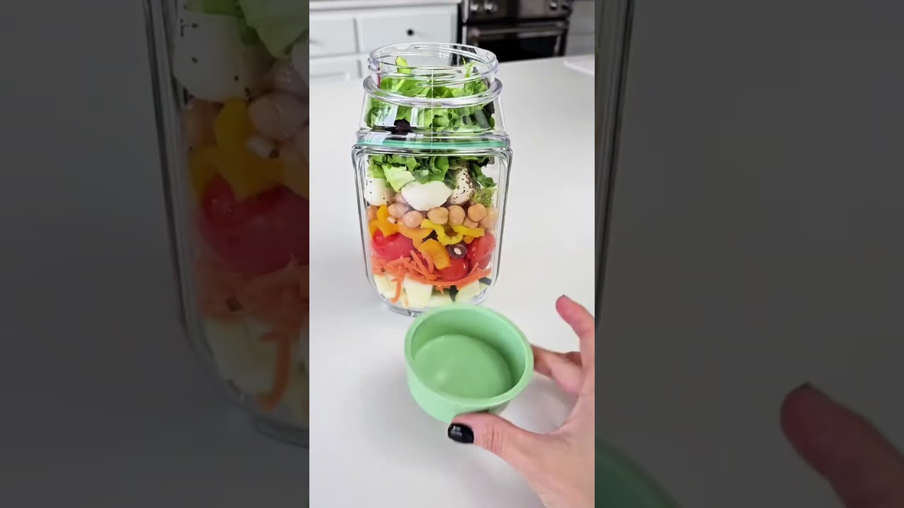 Salad Pod Mason Jar Side Open, Portable Salad Container, With Leakproof Dressing Compartment, Suitab