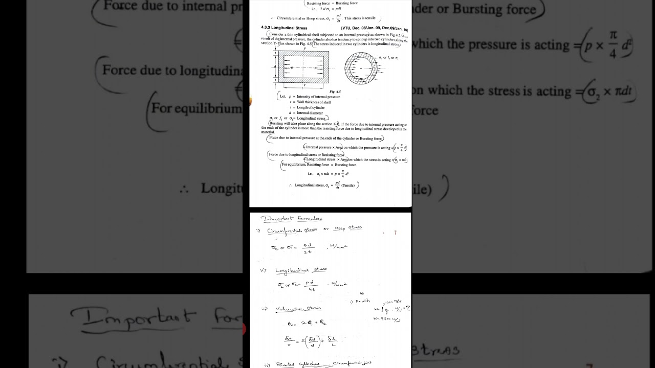 Mom , module 2 : Thin and Thick Cylinders, Derivation of longitudinal stress and formulas