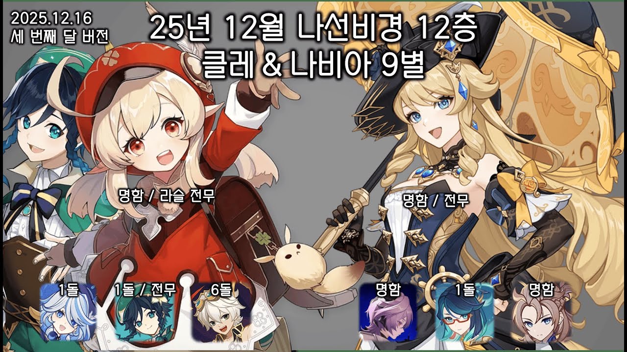 [원신] 25년 12월 나선비경 12층 9별 / 클레, 나비아