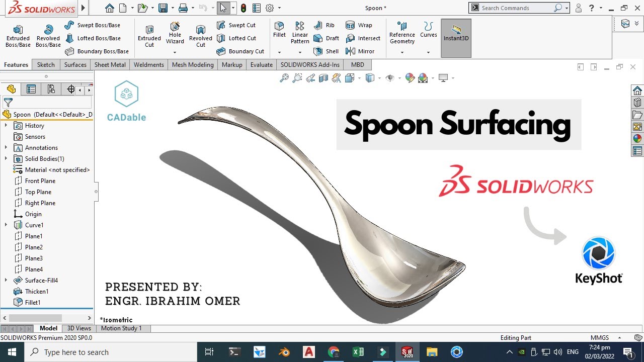 Учебное пособие по Solidworks Surface | Как создать ложку в Solidworks | Поверхностная обработка ...