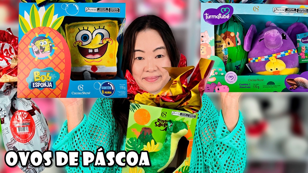 Ovos De Páscoa Bob Esponja, Turmatube, Dinossauro e Kitkat Branco