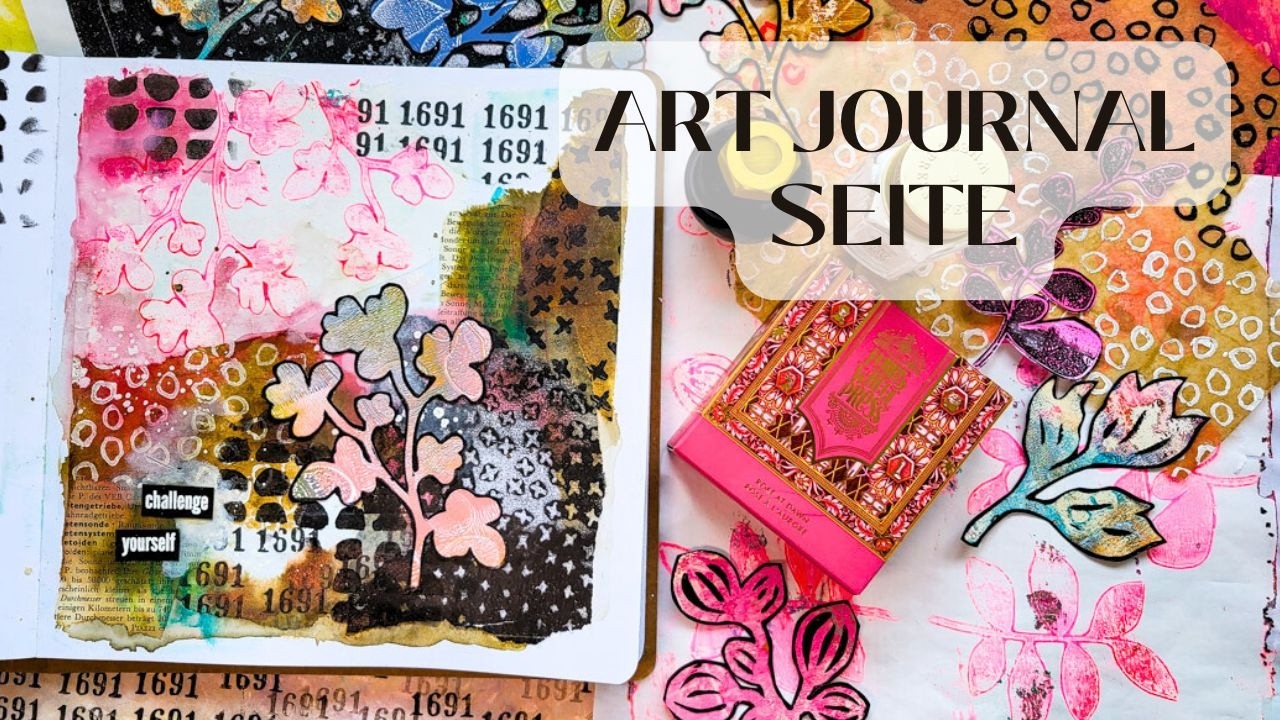 Art Journal Seite mit Collage und Tinten