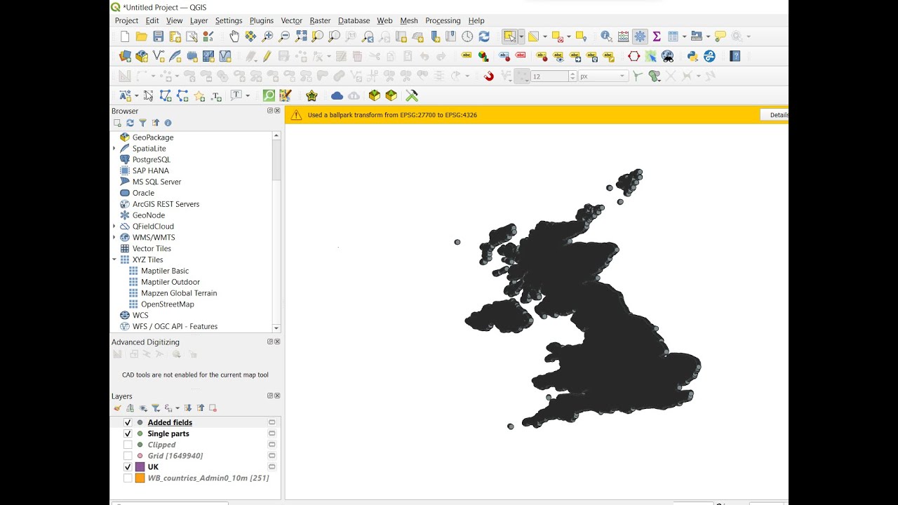 Creating a 1km x 1km grid in QGIS for a country