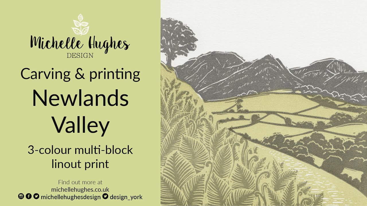 Newlands Valley linocut print - Carving and printing a 3-colour multi-block print