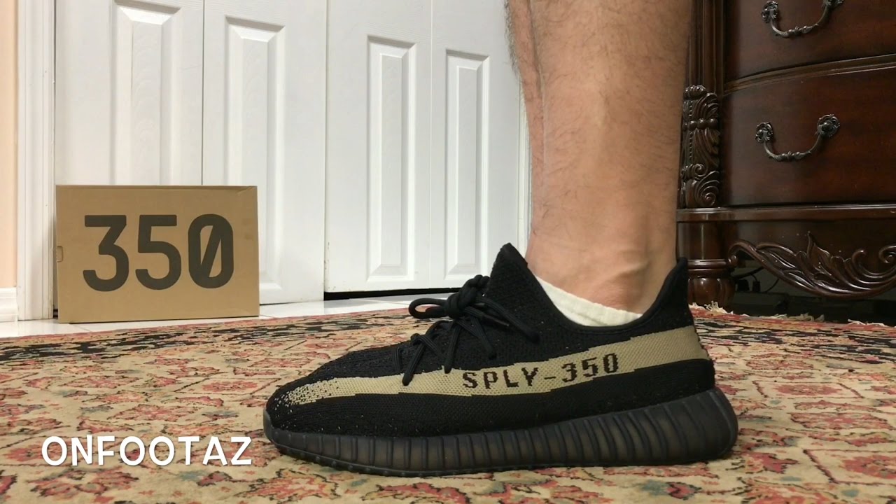 Adidas Yeezy 350 Boost V2 Black Green On Foot