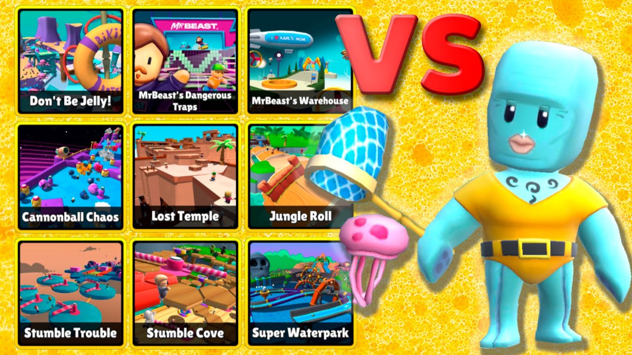 HANDSOME SQUIDWARD VS ALL MAPS BATTLE IN STUMBLE GUYS 0.61.6