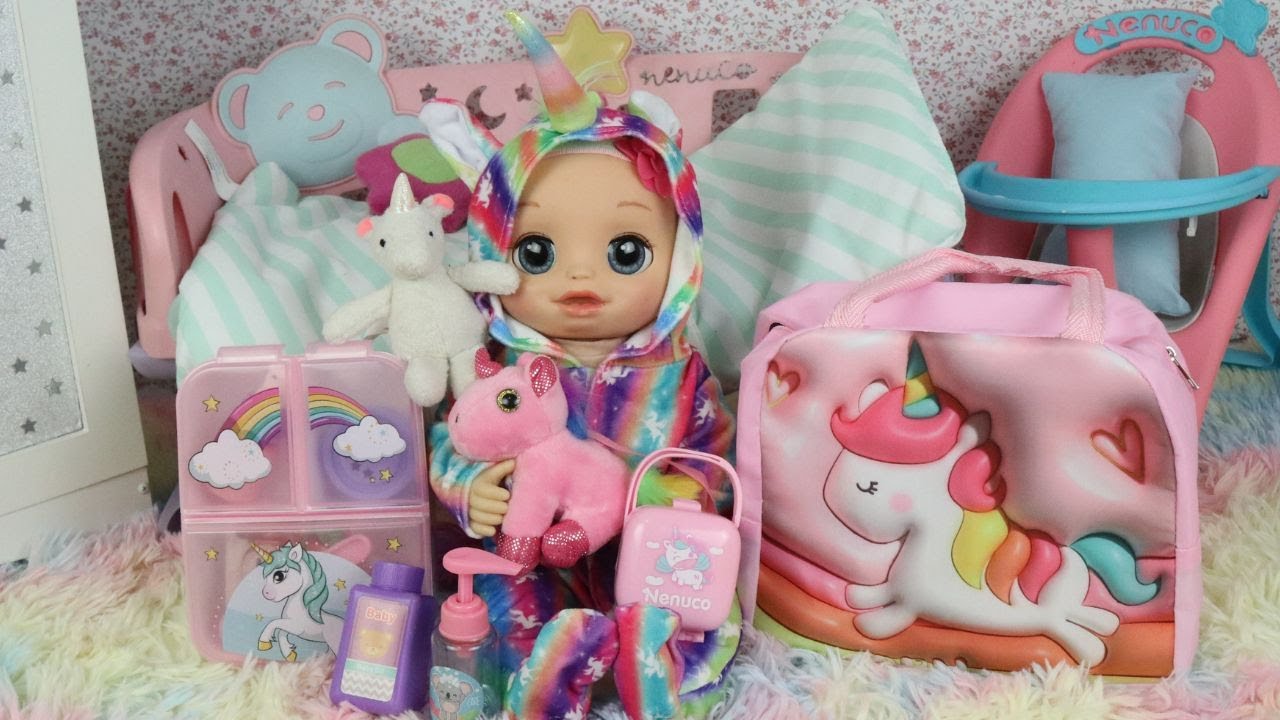 BONECA BEBÊ BABY ALIVE LAURINHA Arrumando a bolsa,lancheira e Cuidando da Boneca Baby Alive