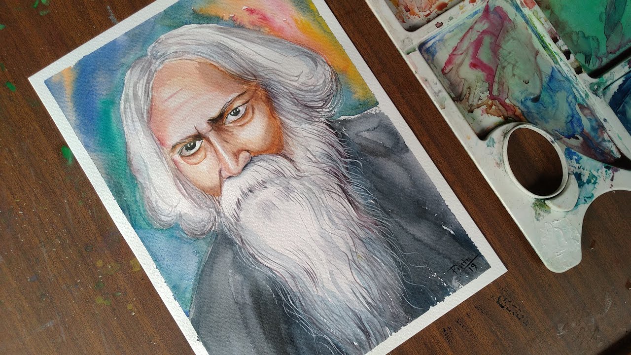 How to draw Rabindranath Tagore  | Watercolour Portrait Tutorial