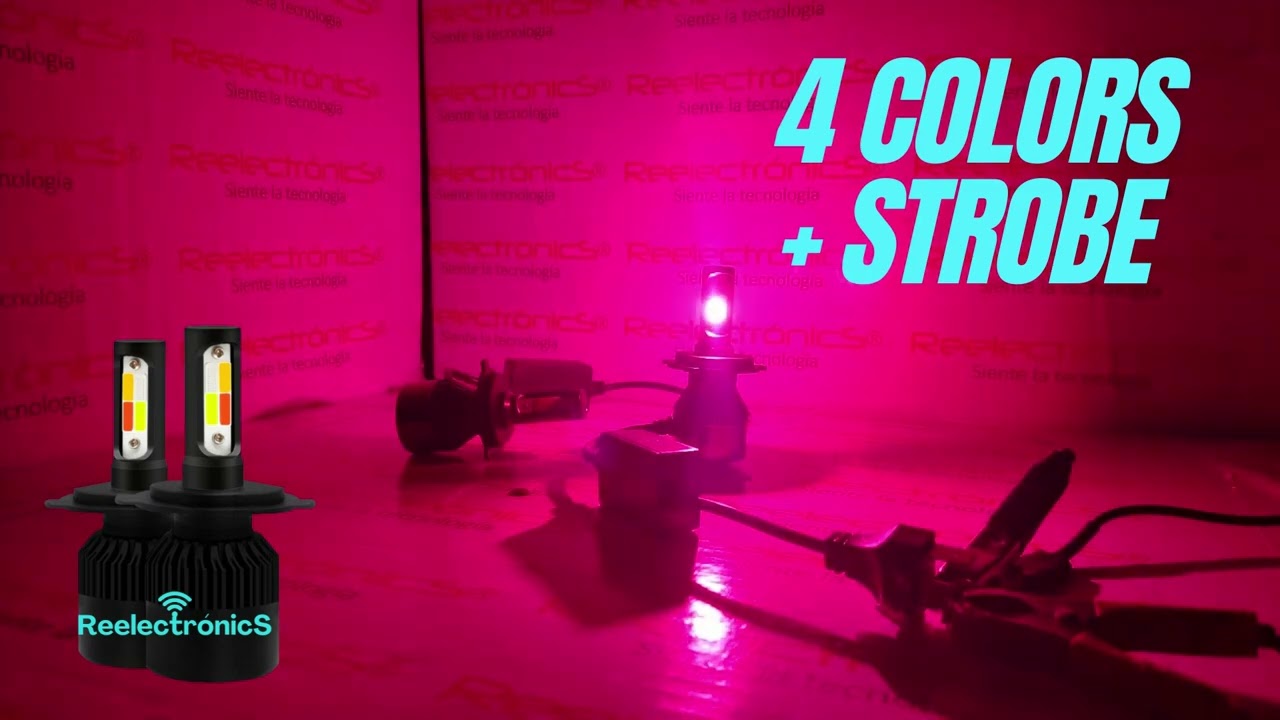 LED HEADLIGHT H4 con 4 colores y ESTROBO