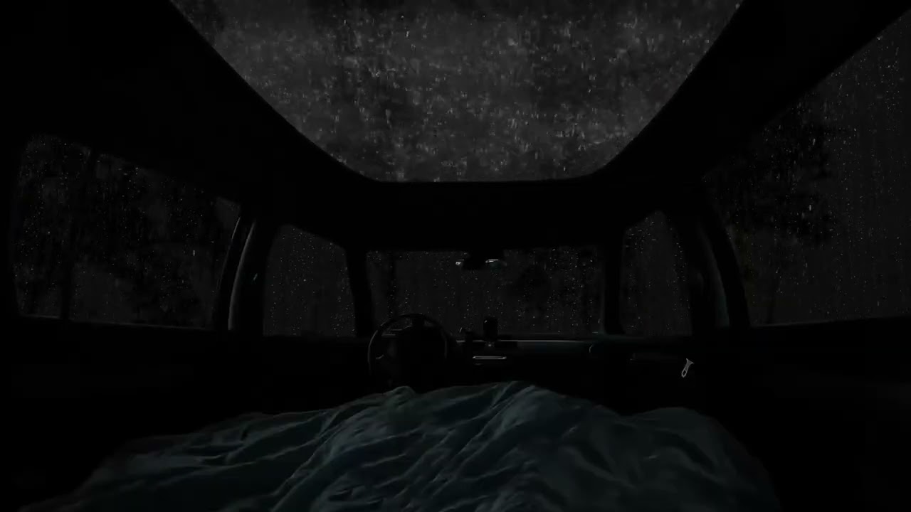Calm Your Mind Tonight with Heavy Rain & Thunder on Car During a Wild Night Storm 😴🌧️Car Camping