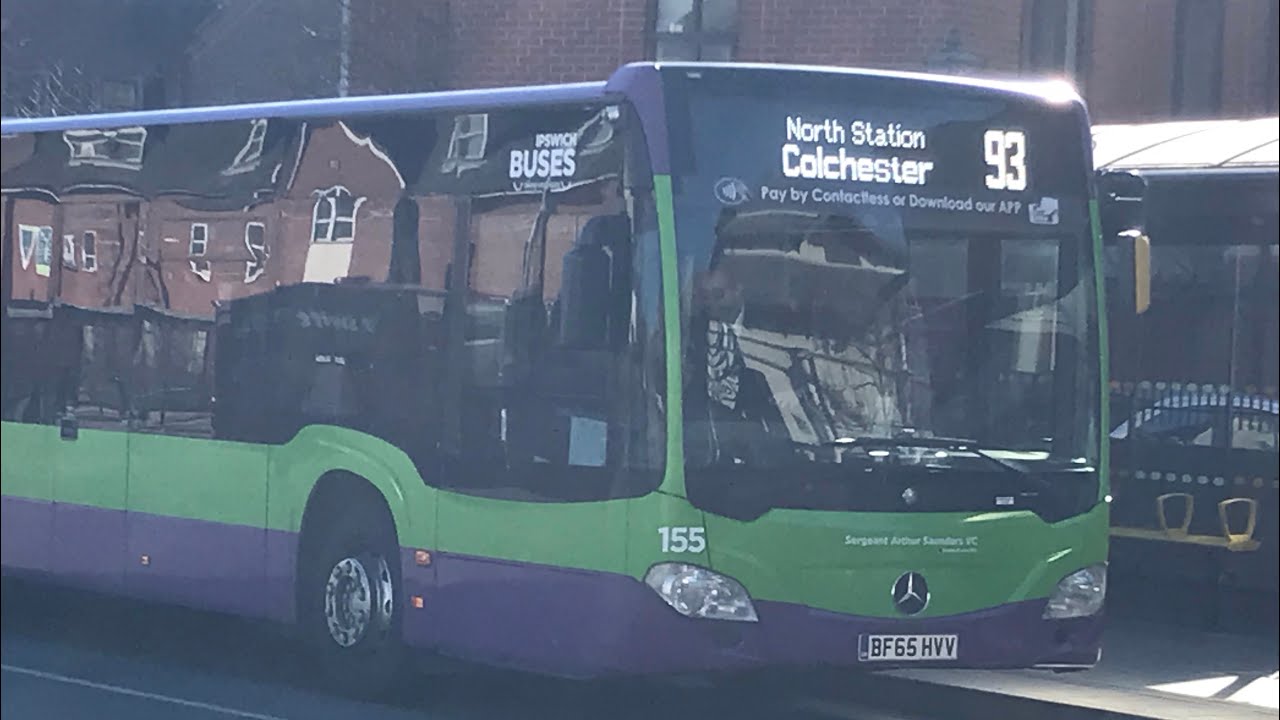 Route 93 Ipswich buses Mercedes Benz Citaro from East Bergolt to Colchester *Hellfire kickdowns*