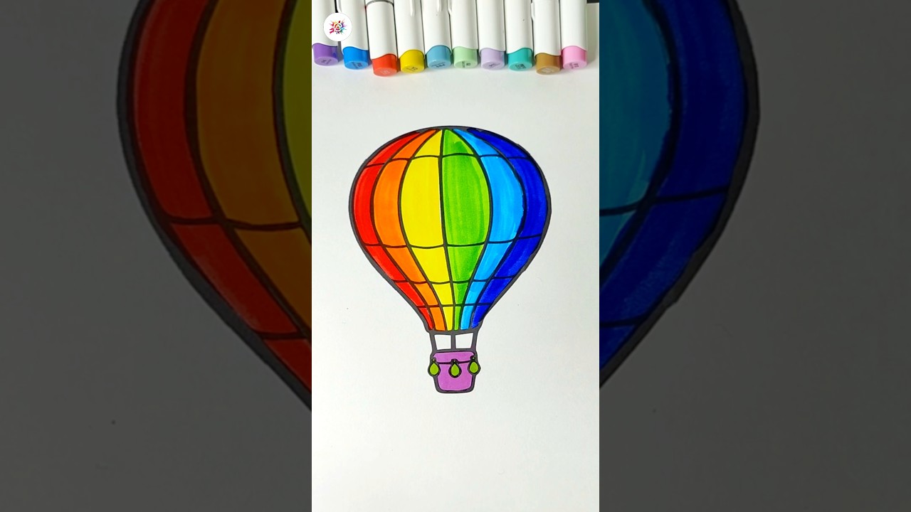 Rainbow Hot Air Balloon Drawing ✨🎈🌈 |  #shorts #art #coloring