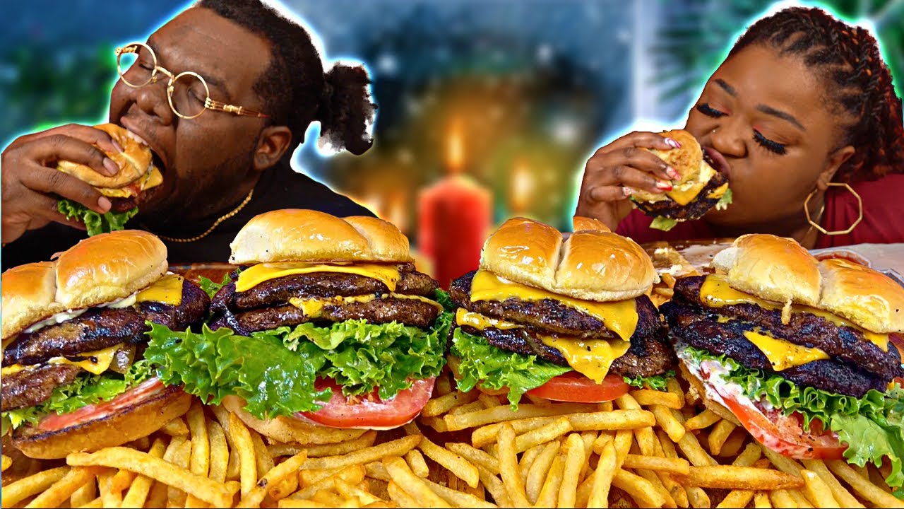 GIANT JUICY DOUBLE-SMASHBURGERS!!! | MUKBANG EATING SHOW | HASHTAG THE CANNONS