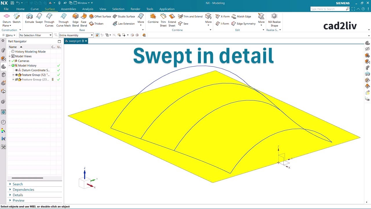 NX_Surface_Modeling | #Swept | Swept in NX | #nxtutorials | NX CAD | Cad2liv