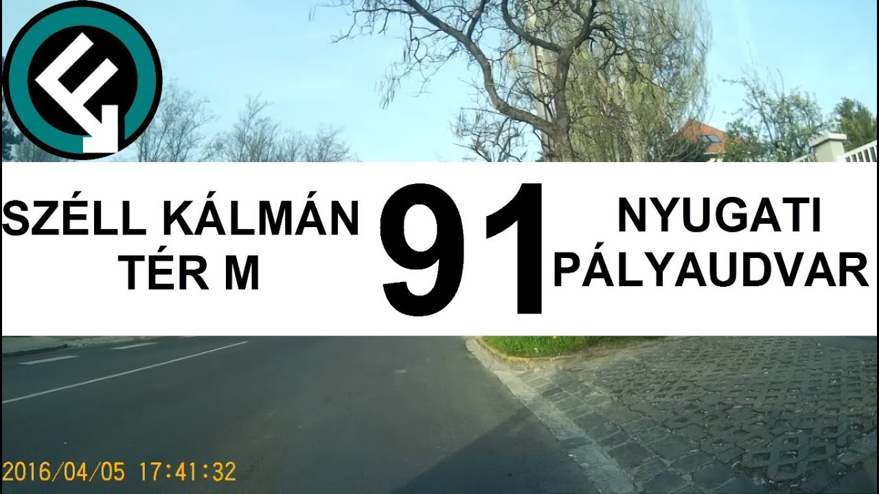 BKV 91-es busz útvonala (Széll Kálmán tér M - Nyugati pályaudvar M)