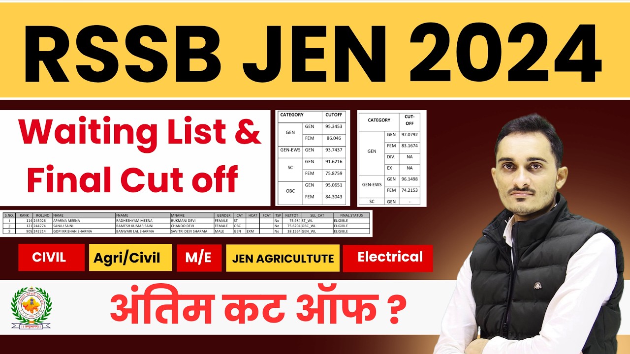 RSSB JEN 2024 Final Result & Cut off Marks 2025 | RSMSSB JEN Waiting List Update 2026 | JEn 2026