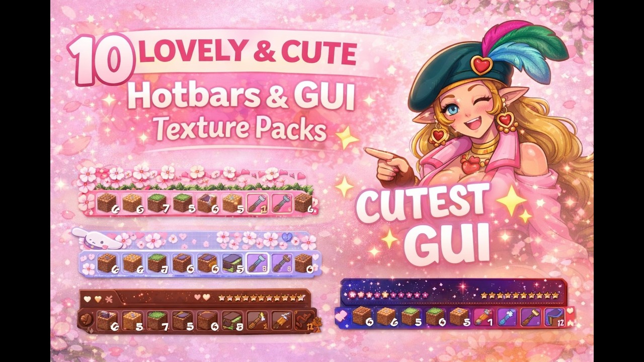 Top 10 LOVELY & CUTE Hotbars & GUI Texture Packs 💕 Aesthetic Minecraft GUI