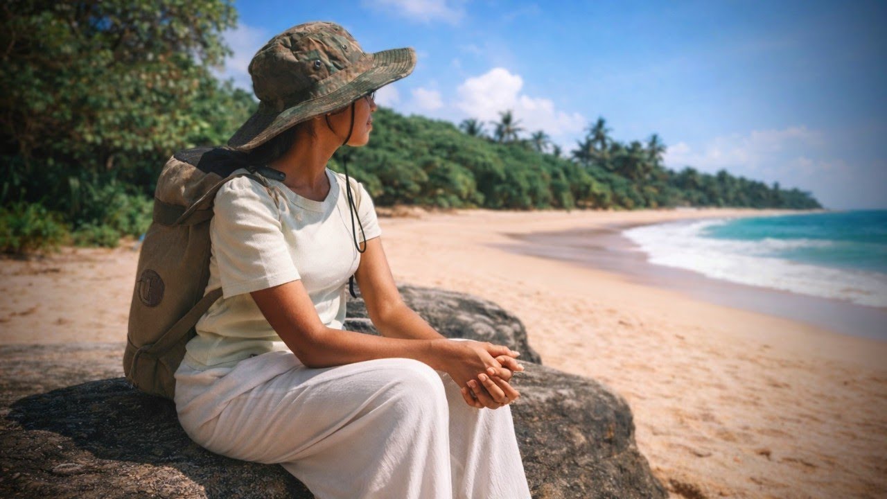 SOLO Girl Beach Camping in Southern Coast | Sri Lanka | ASMR [4K] 🌊👣⛺️ #travelgirl