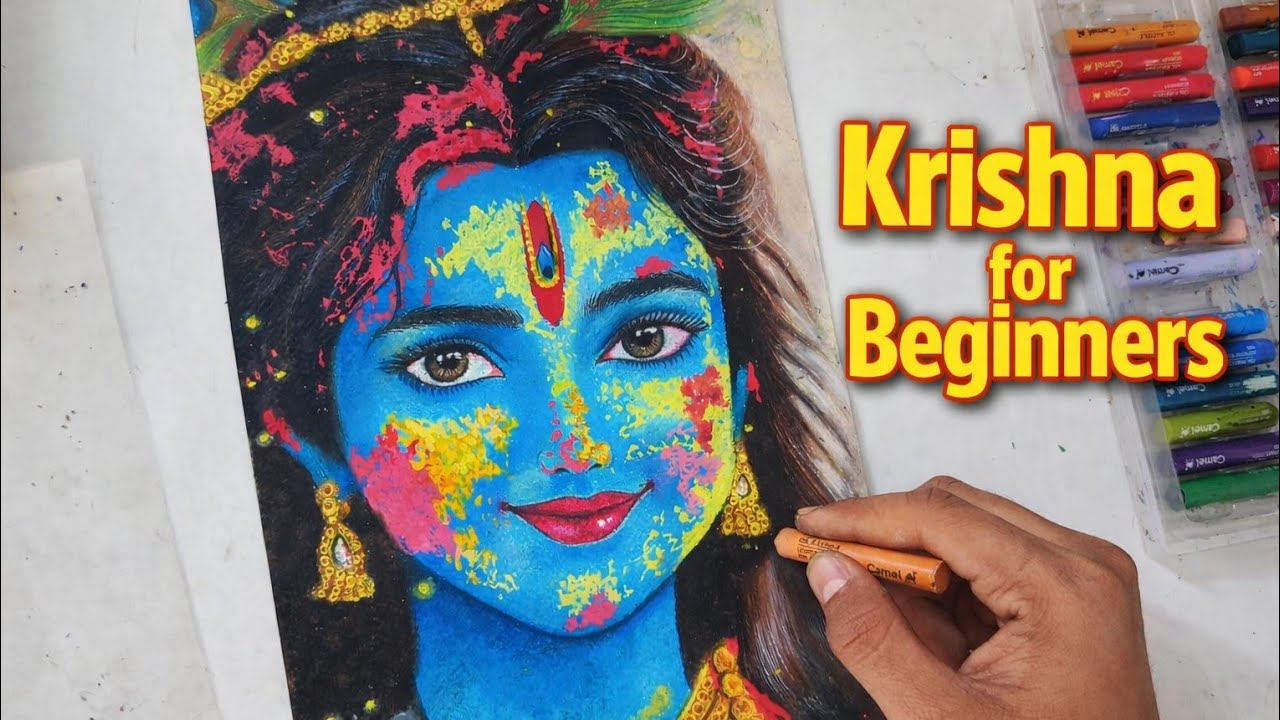 How to Draw Shri Krishna Face with Oil Pastels | Easy Krishna Drawing Step by Step