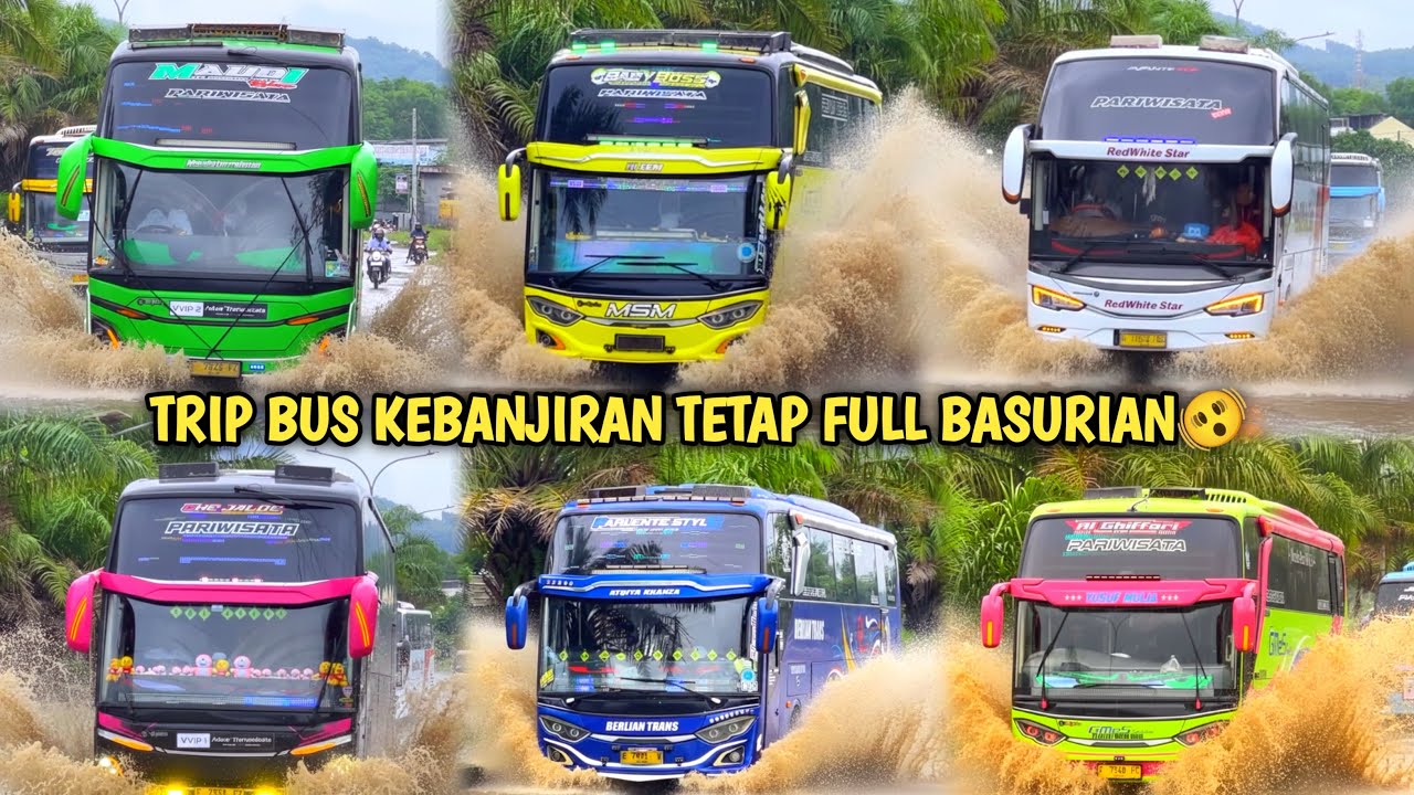 RAME FULL BUS TELOLET BASURI🥳 Hunting Bus Trip Anyer Di Jalan Banjir👏