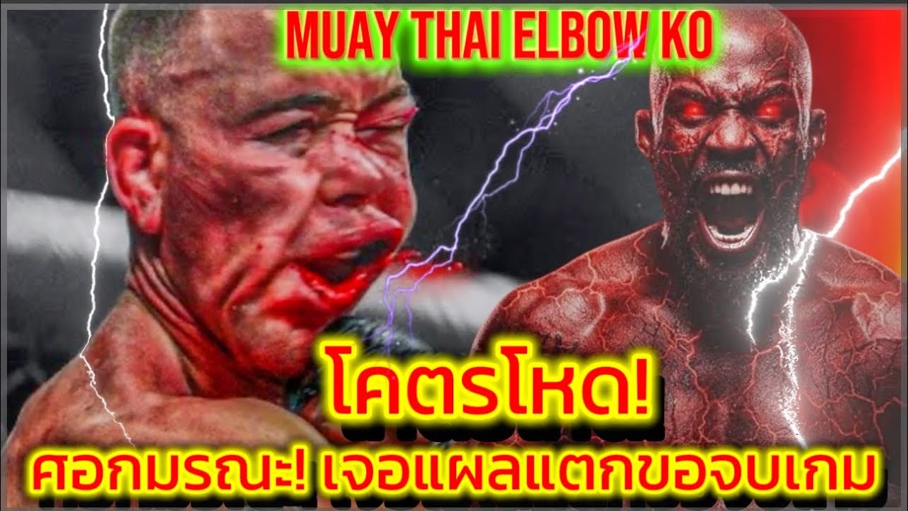 ศอกเดียวจอด! นักมวยไทยฟันคู่ต่อสู้ต่างชาติเลือดสาด ยอมแพ้กลางเวที! Muay Thai elbow KO#muaythai 